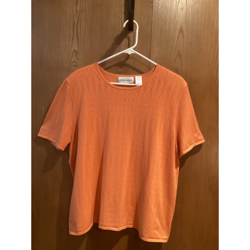 Alfred‎ Dunner Women's Orange Textured Diamond Knit Short Sleeve Top Size XL